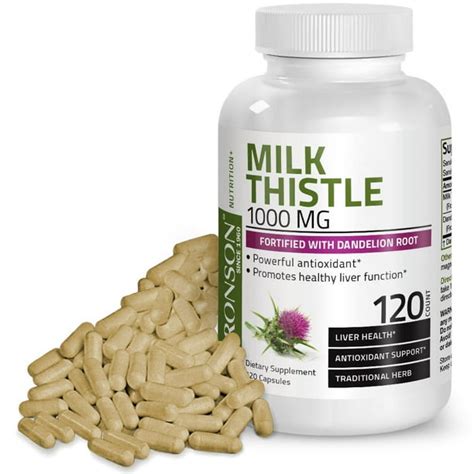 Bronson Milk Thistle 1000mg (Silymarin Marianum) with Dandelion Root ...