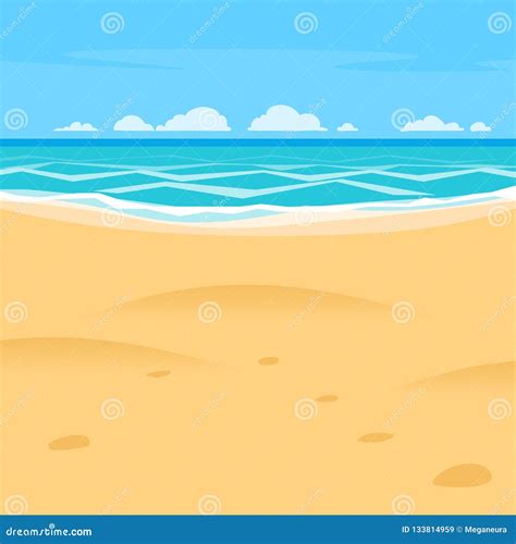 Sand Beach Simple Cartoon Style Background. Sea Shore View Stock Vector - Illustration of blue ...