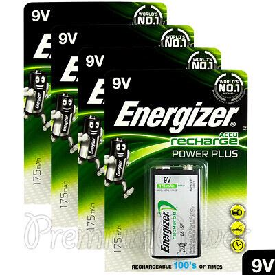 4 x Energizer Rechargeable 9V batteries Recharge Power NiMH 175mAh ...