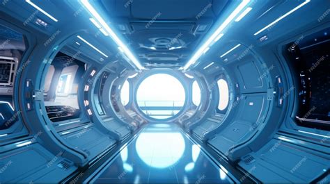 Premium AI Image | Futuristic interior of a space station with a view of Earth Spaceship ...