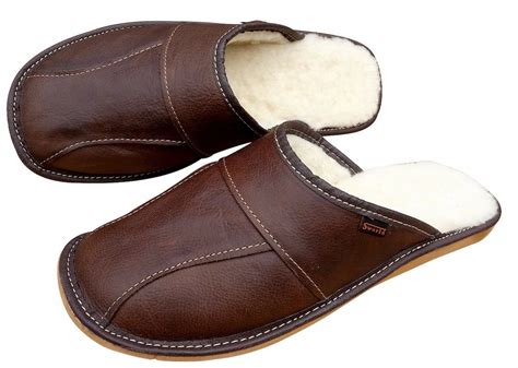 Leather Fur Slippers for Men, Winter Mules Slippers, Handmade Slippers ...