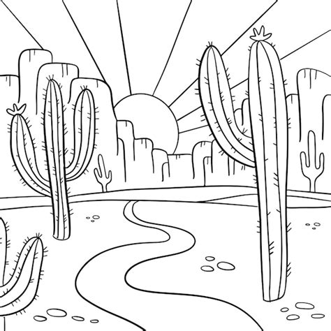 Premium Vector | Coloring page with arizona desert landscape hand drawn ...