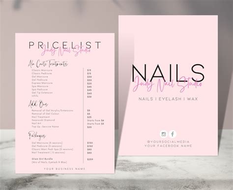 JUDY Nails Salon Price List Pre Made Templates Editable - Etsy