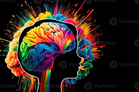 Silhouette of human head brain with colorful paint splashes on black background, banner, ai ...