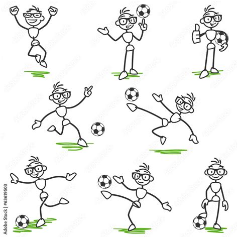 Vetor de Stickman playing soccer, football, different poses do Stock | Adobe Stock