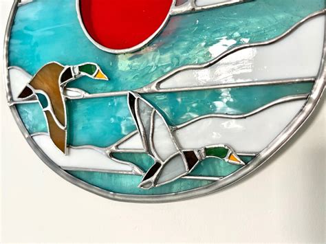 Stained Glass Birds, Sunset Glass Art, Mallard Duck, Sunset Wall Art ...