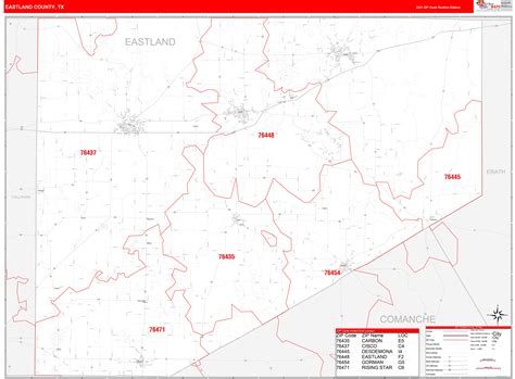 Eastland County, TX Zip Code Wall Map Red Line Style by MarketMAPS - MapSales