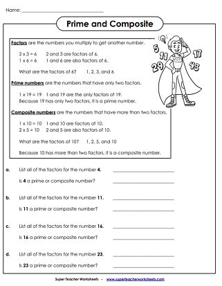 Prime and Composite Numbers Worksheets