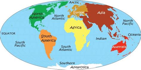 world map with continents and oceans labeled | World map with ...