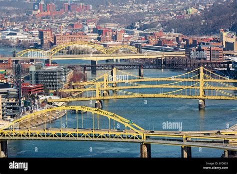 Pittsburgh is a city known for its many bridges. Shown here are the Stock Photo, Royalty Free ...