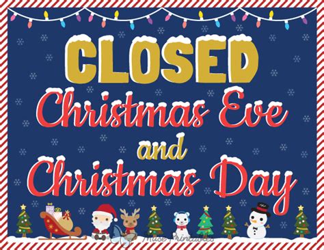 Printable Closed Christmas Eve and Christmas Day Sign