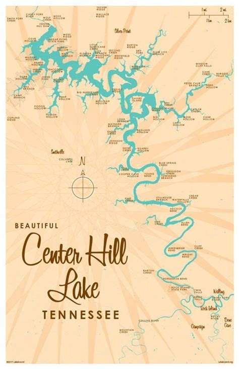 Center Hill Lake, TN Map Print | Map art print, Map print, Map art