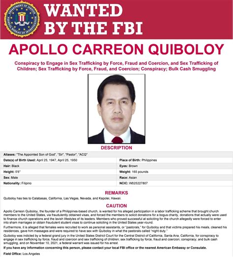 Apollo Quiboloy wanted FBI | PEP.ph