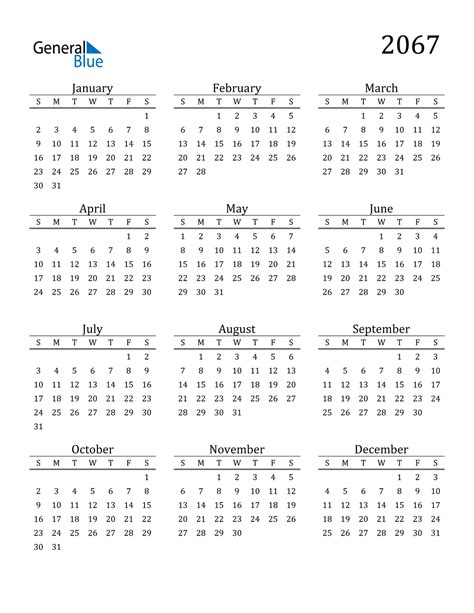 2067 Calendar (PDF, Word, Excel)