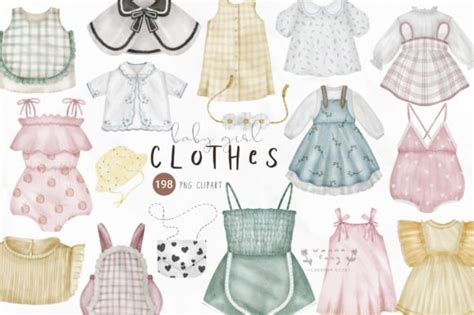 Watercolor Baby Girl Clothes Clipart,PNG Graphic by Wannafang Cartoon Cute · Creative Fabrica