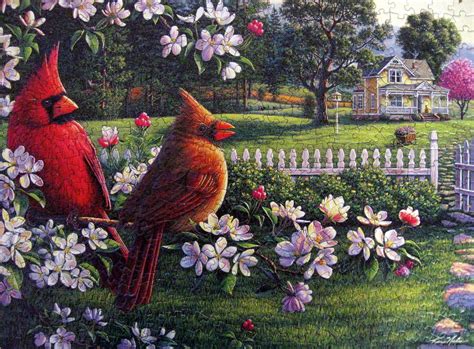 "Spring Cardinals" | The completed 500 piece jigsaw puzzle "… | Flickr