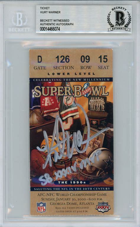 Kurt Warner Autographed Super Bowl XXXIV Ticket Stub SB MVP Beckett ...