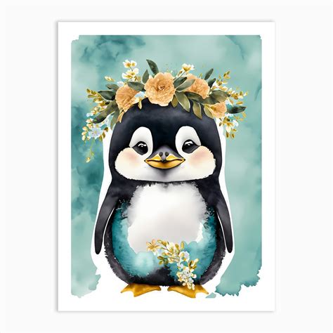 Floral Cute Penguin Watercolor (5) Art Print by 1xMerch - Fy