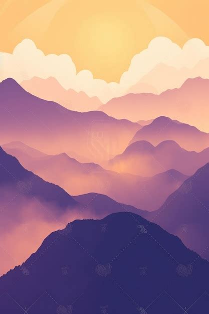 Premium AI Image | Sunset in the mountains with purple and yellow colors