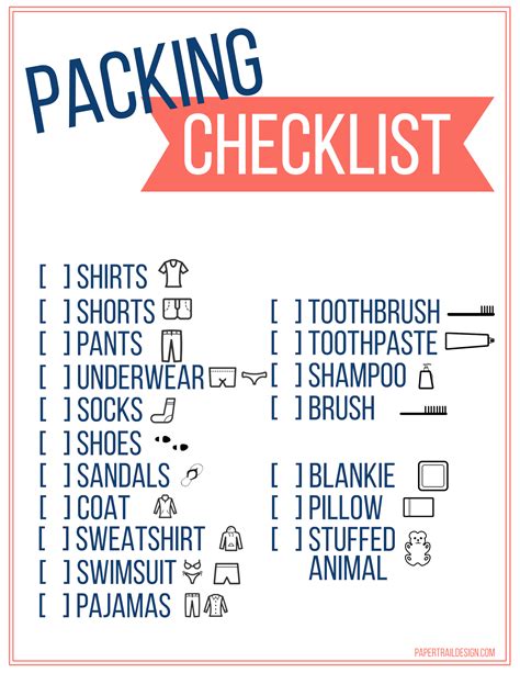 Free Printable Vacation Packing List Template for Kids - Paper Trail Design