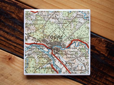 1940 Ogre Latvia Vintage Map Coaster. Latvia Gift. Ogre Map. Latvian ...