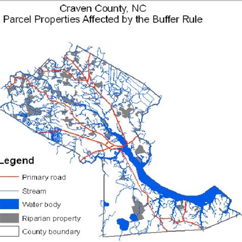 Map of Craven County, North Carolina, and Riparian Properties Affected ...