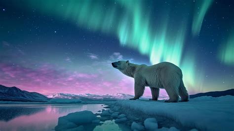 Premium Photo | Polar bear with the Aurora Borealis the Northern Lights ...