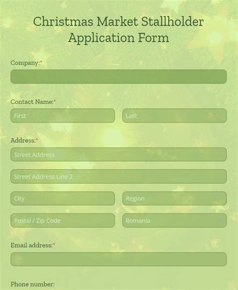 Free Christmas Market Stallholder Application Form Template