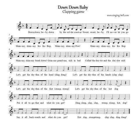 Down Down Baby Clapping Game - Sheet Music and Instructions