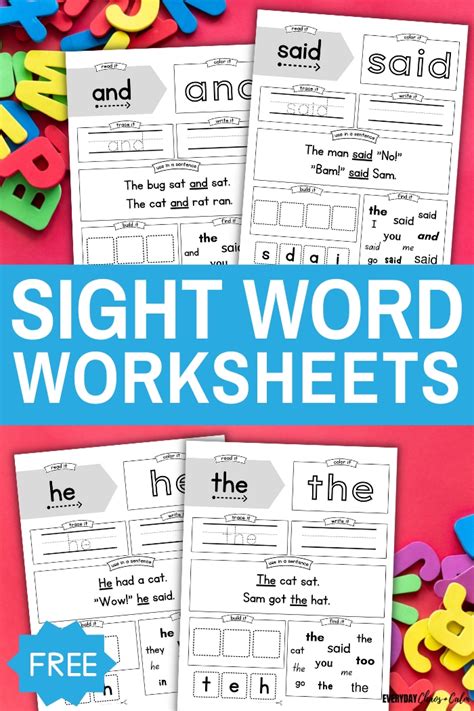 Free Sight Word Worksheets For Reading