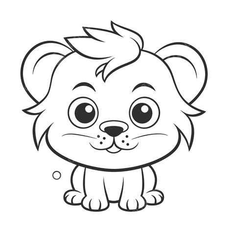 Little Lion Character Coloring Page Vector Outline Sketch Drawing, Simple Lion Drawing, Simple ...