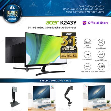 Promo Monitor LED Acer K243Y | K243YE 24" IPS 1080p 75Hz | 100Hz Speaker Cicil 0% 3x - Kota ...