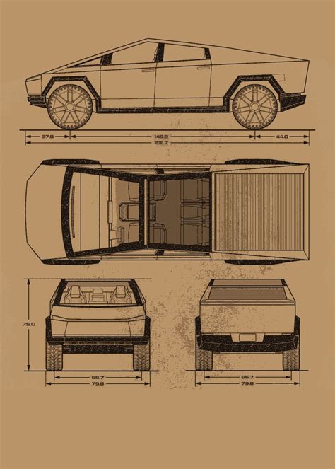 Tesla Cybertruck Blueprint - Download free blueprint for 3D modeling | Tesla, Blueprints, Tesla car