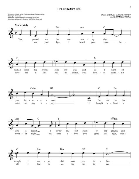 Hello Mary Lou by Ricky Nelson Sheet Music for Easy Lead Sheet / Fake ...