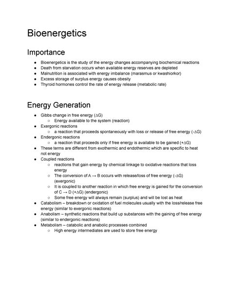 Bioenergetics - Information on sources and uses of energy and the ...