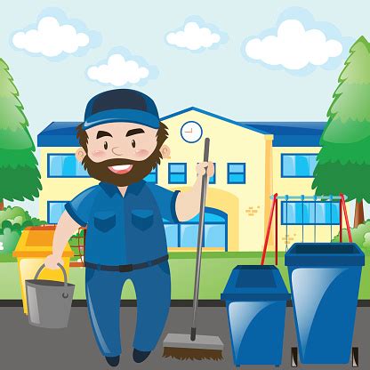 Janitor Cleaning The School Campus Stock Illustration - Download Image ...