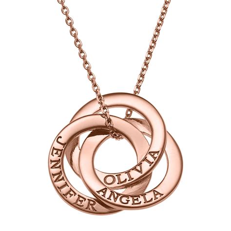 Rose Gold Plated Interlocking Rings Engraved Names Necklace in 2020 ...