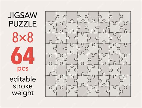 Premium Vector | Empty jigsaw puzzle grid template 8x8 shapes 64 pieces separate matching puzzle ...