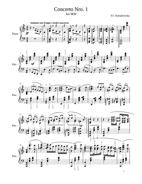 Tchaikovsky piano Concerto Nro. 1, easy version Sheet music for Piano ...