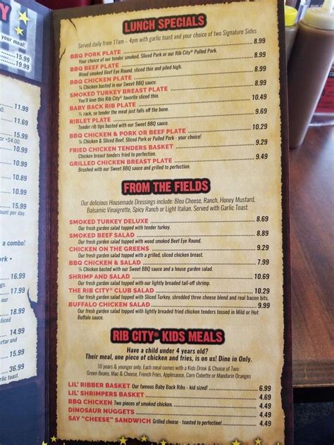 Menu at Rib City BBQ, Virginia Beach