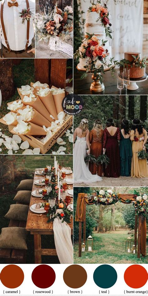 Fall wedding colors 2020 { burnt orange + teal +brown } #fall #autumn # ...