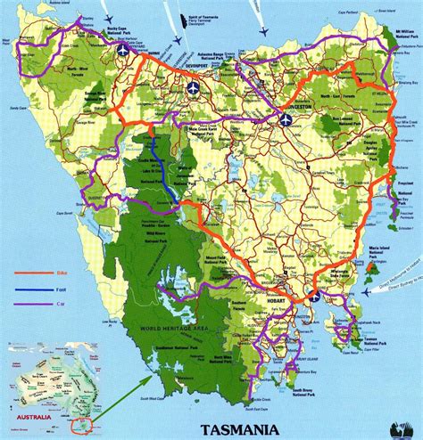 Tasmania Map - Entire Route