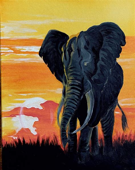 ‘Elephant Sunset ‘ | Paint and Sip | Painting and Vino