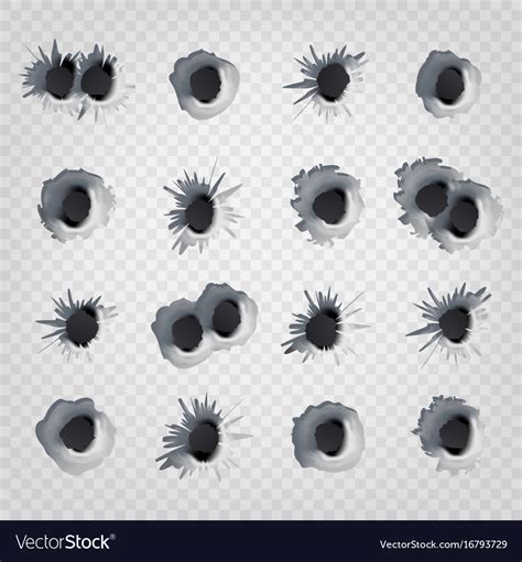 Bullet holes in metal wall realistic Royalty Free Vector