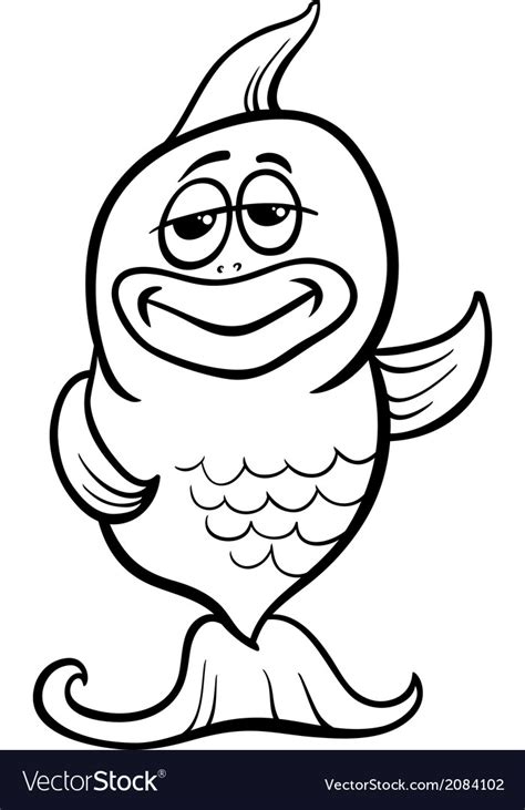 Funny fish cartoon coloring page Royalty Free Vector Image