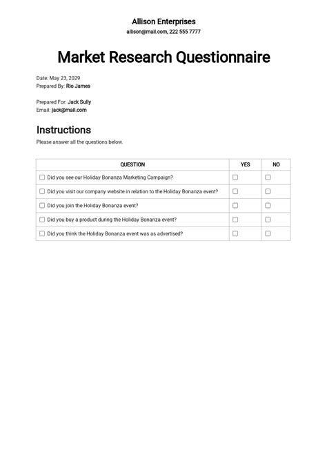 Market Research Questionnaire Template [Free PDF] - Google Docs, Word, Apple Pages, PDF ...