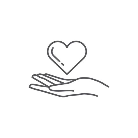 Heart in hand icon. Symbol of love and charity. hand and love icon design. hand and heart linear ...