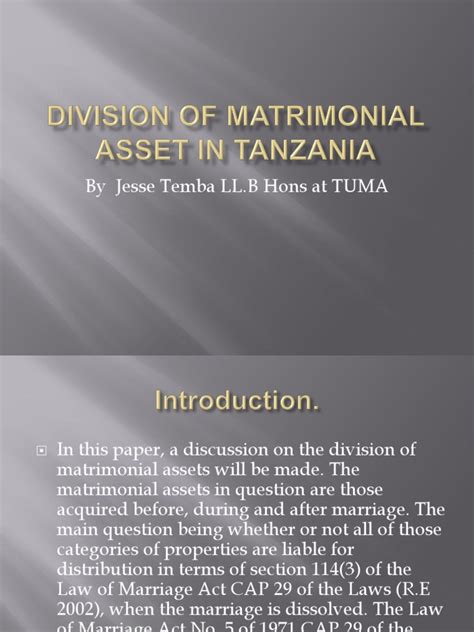 Division of Matrimonial Asset in Tanzania | PDF | Marriage | Divorce