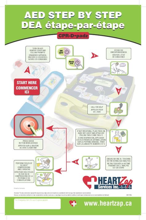 STEP-by-Step AED Sign/Poster Bilingual - Heartzap Safety Training & Equipment