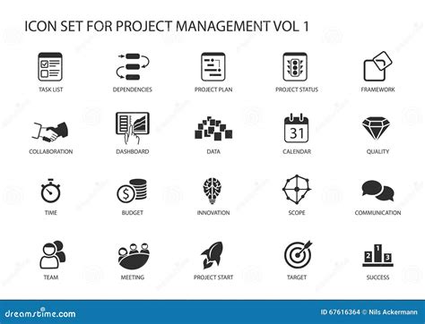 Project Management Icon Set. Various Symbols For Managing Projects ...